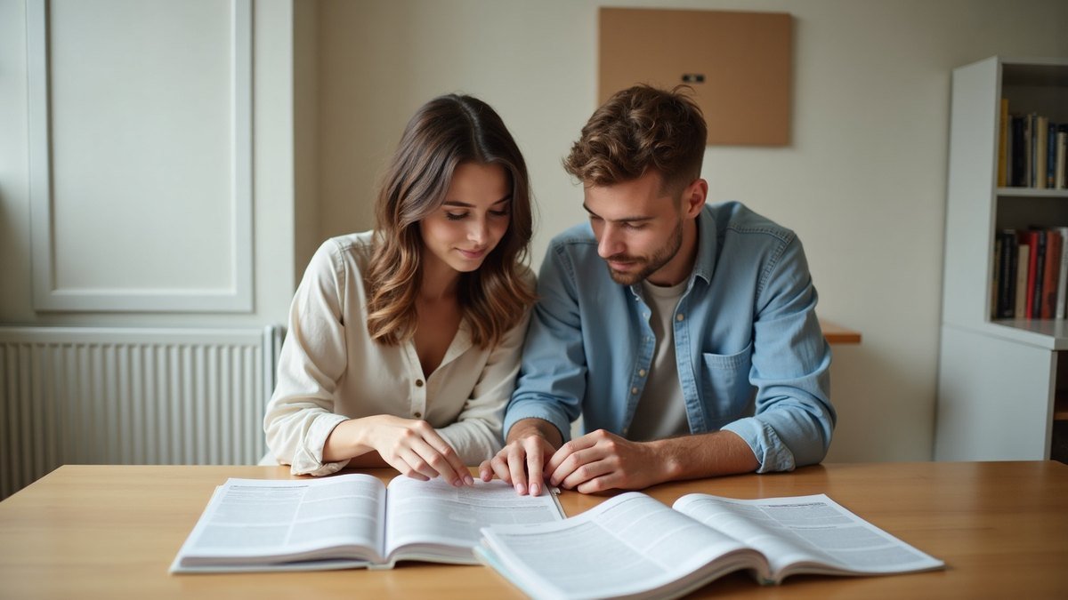 Un couple répartit son budget en trois parts sur la table de la cuisine